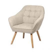 Beigefarbener Stoffsessel mit Holzbeinen, Home Deco Factory