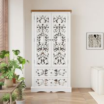 Beistellschrank Sideboard & Hochschrank Mit Weißen Schnitzfronten, Hdf