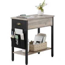 Beistelltisch, Couchtisch, Nachttisch, klappbare Tischplatte, mit Ablage und Stofftasche, für Wohnzimmer, Schlafzimmer, Grau