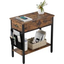Beistelltisch, Couchtisch, Nachttisch, klappbare Tischplatte, mit Ablage und Stofftasche, für Wohnzimmer, Schlafzimmer, Retro-Braun