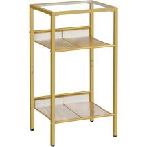 Hoobro - Beistelltisch Gold, Telefontisch, 3-stöckiger Nachttisch mit Platte aus gehärtetem Glas und Gitter, Sofatisch für Wohnzimmer, Schlafzimmer