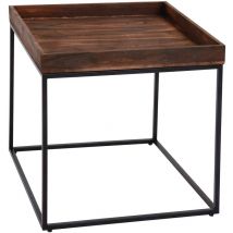 Hhg - Beistelltisch 857, Kaffeetisch Couchtisch Tisch, Paulownia-holz Metall 60x60x60cm Dunkelbraun