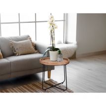 Beistelltisch jette rund Metallgestell Schwarz, Tischplatte Holzoptik ø 52cm