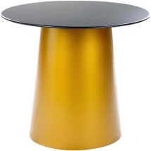 Beistelltisch Schwarz Eisen Rund 56 cm mit Goldenem Säulenfuß Modern Glamourös Einbeinig Wohnzimmer Ausstattung Möbel Blumenständer