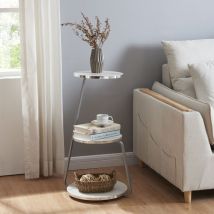[en.casa] - Beistelltisch Sipoo 74x46x37cm Marmoroptik Weiß