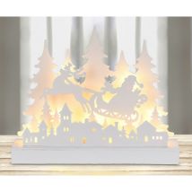 Led Holz Aufsteller Weihnachtsmann Im Schlitten - 30 Cm - Advent Winter Tischdeko Warm Weiß Beleuchtet Batterie Bettrieben