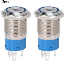 Beleuchteter Drucktaster, 16 Mm, 5-polig, Automatische Rückstellung, Blau, 43–6 V Dc, Metallisch