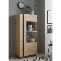 Beleuchteter Vitrinenschrank Cardiff-61 In Eiche Artisan Nb. Mit Absetzungen In Graphit Grau, B/h/t: Ca. 72/154/40 Cm