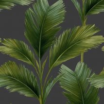 Belgravia Decor - Large Palm Leaf Wallpaper Charcoal And Green Kaliani Collection Feature Wall