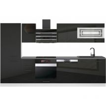 Cuisine Equipee Complete Cindy Muebles de Cuisine Complets - 300 cm. Cuisine Complete avec Plan de Travail, Noir très Brillant - Belini