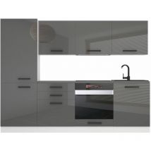 Cuisine Equipee Complete Sandy Muebles de Cuisine Complets - 240 cm. Cuisine Complete avec Plan de Travail, Argent très Brillant - Belini