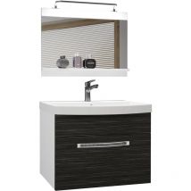 Meuble de Salle de Bain Lavabo Inclus, Meuble sous-Vasque et Miroir de Salle de Bains Largeur: 60 cm Kit d'éclairage Inclus Couleur : ébène Royal