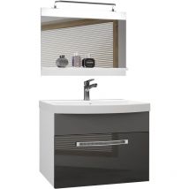 Meuble de Salle de Bain Lavabo Inclus, Meuble sous-Vasque et Miroir de Salle de Bains Largeur: 60 cm Kit d'éclairage Inclus Couleur : Argent très