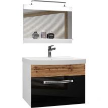 Meuble de Salle de Bain Lavabo Inclus, Meuble sous-Vasque et Miroir de Salle de Bains Largeur: 60 cm Kit d'éclairage Inclus Couleur : Noir très