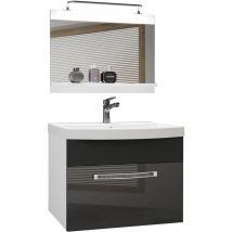 Meuble de Salle de Bain Lavabo Inclus, Meuble sous-Vasque et Miroir de Salle de Bains Largeur: 60 cm Kit d'éclairage Inclus Couleur : Argent très