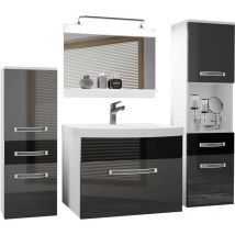 Belini - Meuble de Salle de Bain Lavabo Inclus, Meuble sous-Vasque, Miroir et 2X Cabinet Largeur: 140 cm Kit d'éclairage Inclus Couleur : Argent très