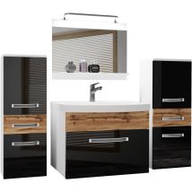 Belini - Meuble de Salle de Bain Lavabo Inclus, Meuble sous-Vasque, Miroir et 2X Cabinet Largeur: 140 cm Kit d'éclairage Inclus Couleur : Noir très