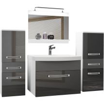Belini - Meuble de Salle de Bain Lavabo Inclus, Meuble sous-Vasque, Miroir et 2X Cabinet Largeur: 140 cm Kit d'éclairage Inclus Couleur : Argent très