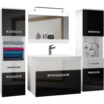 Belini - Meuble de Salle de Bain Lavabo Inclus, Meuble sous-Vasque, Miroir et 2X Cabinet Largeur: 140 cm Kit d'éclairage Inclus Couleur : Noir très