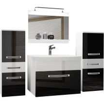 Belini - Meuble de Salle de Bain Lavabo Inclus, Meuble sous-Vasque, Miroir et 2X Cabinet Largeur: 140 cm Kit d'éclairage Inclus Couleur : Noir très