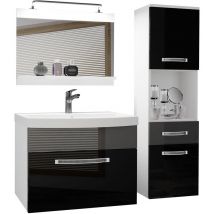 Meuble de Salle de Bain Lavabo Inclus, Meuble sous-Vasque, Miroir et Cabinet Haut Largeur: 100 cm Kit d'éclairage Inclus Couleur : Noir très
