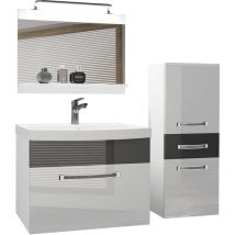 Meuble de Salle de Bain Lavabo Inclus, Meuble sous-Vasque, Miroir et Cabinet Largeur: 100 cm Kit d'éclairage Inclus Couleur: Blanc Très