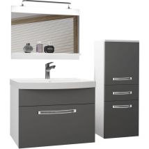 Belini - Meuble de Salle de Bain Lavabo Inclus, Meuble sous-Vasque, Miroir et Cabinet Largeur: 100 cm Kit d'éclairage Inclus Couleur: Argent Mat