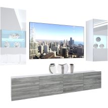 Unité Murale tv nex i Ensemble Muebles de Salon Complet i Ensemble Meuble tv avec Illumination led i Dimensions: 200 x 180 x 36 cm i Coleur: Blanc