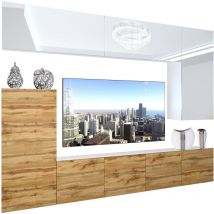 Unité Murale tv nex i Ensemble Muebles de Salon Complet i Ensemble Meuble tv avec Illumination led i Dimensions: 250 x 180 x 36 cm i Coleur: Blanc
