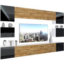 Unité Murale tv nex i Ensemble Muebles de Salon Complet i Ensemble Meuble tv avec Illumination led i Dimensions: 300 x 180 x 36 cm i Coleur: Noir