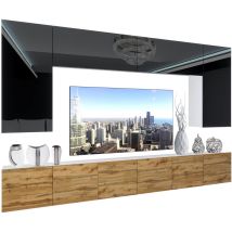 Unité Murale tv nex i Ensemble Muebles de Salon Complet i Ensemble Meuble tv avec Illumination led i Dimensions: 300 x 180 x 36 cm i Coleur: Noir