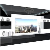 Wohnwand Vollausstattung Wohnzimmer-Set Moderne Schrankwand mit LED-Beleuchtung Anbauwand TV-Schrank Schwarz - Belini
