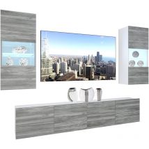 Wohnwand Vollausstattung Wohnzimmer-Set Moderne Schrankwand mit LED-Beleuchtung Anbauwand TV-Schrank Glamour Holz - Belini