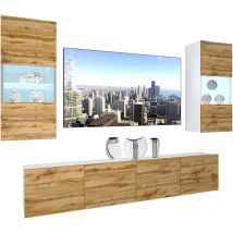 Belini Wohnwand Vollausstattung Wohnzimmer-set Moderne Schrankwand Mit Led-beleuchtung Anbauwand Tv-schrank Wotan-eiche