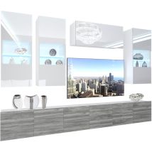 Belini Wohnwand Vollausstattung Wohnzimmer-set Moderne Schrankwand Mit Led-beleuchtung Anbauwand Tv-schrank Weiß/glamourholz