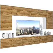Wohnwand Vollausstattung Wohnzimmer-Set Moderne Schrankwand mit LED-Beleuchtung Anbauwand TV-Schrank Wotan-Eiche - Belini