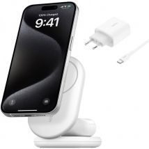 BoostCharge Socle de Recharge 2-en-1 aimanté et Pliable Qi2 (15 w Compatible MagSafe Chargeur sans Fil, Recharge Rapide, Apple iPhone 16/15/14, Base