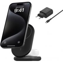 BoostCharge Socle de Recharge 2-en-1 aimanté et Pliable Qi2 (15 w, Compatible MagSafe Chargeur sans Fil, Recharge Rapide, Apple iPhone 16/15/14, Base
