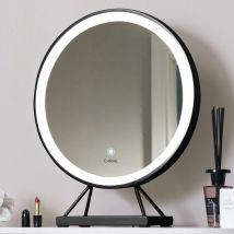 Carme Home - Belle Medium Black Frame Touch Sensor led Makeup Mirror with Lights - Black