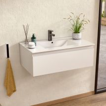 Bellobath - Mueble Baño Suspendido con Lavabo de Cerámica, Mueble Baño con 1 Cajón, 100 x 27 x 46 cm, Mueble Blanco