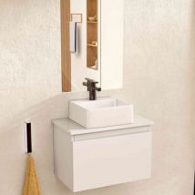 Mueble Baño Suspendido con Lavabo de Cerámica Cuadrado y Espejo, Mueble Baño con Lavabo Montado con 1 Cajón, 49,5 x 32 x 30 cm, Mueble Blanco