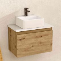 Bellobath - Mueble Baño Suspendido con Lavabo de Cerámica Cuadrado , Mueble Baño con Lavabo Montado con 1 Cajón, 49,5 x 32 x 30 cm, Mueble Roble /