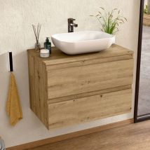 Bellobath - Mueble de baño suspendido con lavabo de cerámica, Mueble con 2 Cajones, 60 x 55 x 46 cm, Mueble roble
