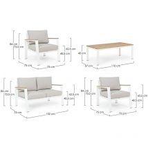 Belmar Garten-Lounge-Set – Weiß – Aluminium – Olefinstoff – 73 cm Höhe – 132 cm Länge – 110 cm Tisch