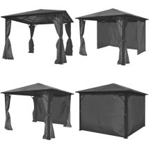 Belvédère avec rideau Anthracite Aluminium 300 x 300 cm - Pergola - Tonnelle - Abri Solaire - Gazebo - Parasol - Home & Living