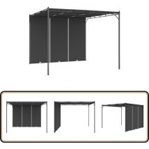 Belvédère de jardin avec rideau latéral 3x3x2,25 m Anthracite - Abris De Jardin - Auvent De Jardin - Gazebo - Parasol - Abri Solaire