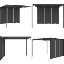 Belvédère de jardin avec rideau latéral 3x3x2,25 m Anthracite - Abris De Jardin - Auvent De Jardin - Gazebo - Parasol - Abri Solaire - Home & Living