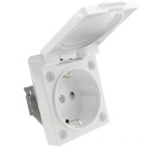 BeMatik - Prise schuko encastrable IP44 vis avec couvercle blanc