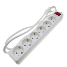 BeMatik - Regleta de enchufes 6 schuko 16A 230V blanca con interruptor y cable de 3m