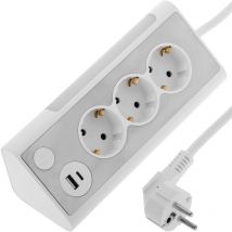 Bematik - Tischsteckdosenleiste mit 3 Schuko-Steckdosen mit 1 USB-Anschluss und 1 USB-C-Anschluss weiß